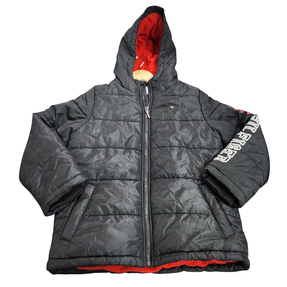 Tommy Hilfiger Jacket Kids 10-12 Black Hooded Puffer Fleece Lined Winter Coat